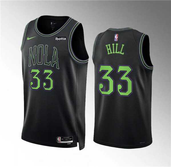 Mens New Orleans Pelicans #33 Malcolm Hill Black City Edition Stitched Basketball Jersey Dzhi